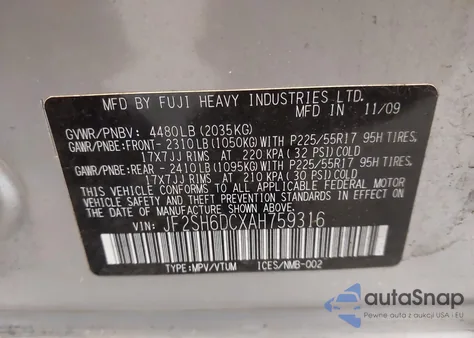 2010 Subaru Forester 2.5X Limited from USA, damaged, VIN JF2SH6DCXAH759316